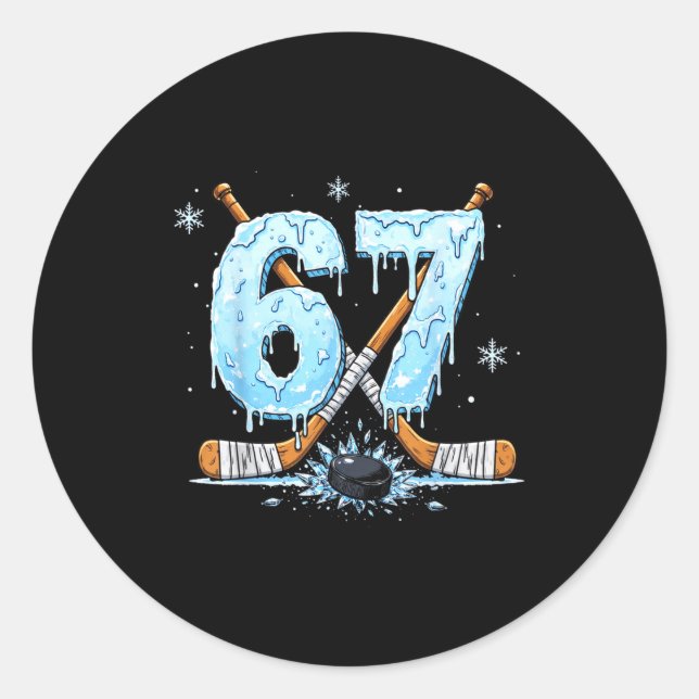 Adesivo Redondo Funny Hockey Lovers Drip 6-7 Number Six Seven Puck (Frente)