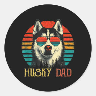 Adesivo Redondo Funny Husky Dad Retro Vintage Dog Owner Sungles