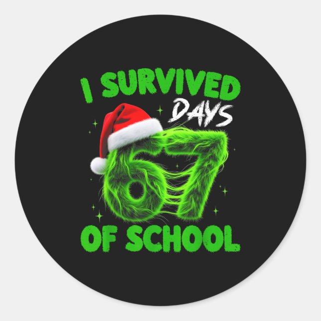 Adesivo Redondo Funny I Survived 67 Days Of School Christmas Kids  (Frente)