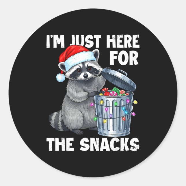 Adesivo Redondo Funny I'm Just Here For The Snacks Raccoon Christm (Frente)