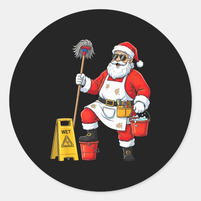 Adesivo Redondo Funny Janitor Santa Christmas Graphic Cleaner Clea (Frente)