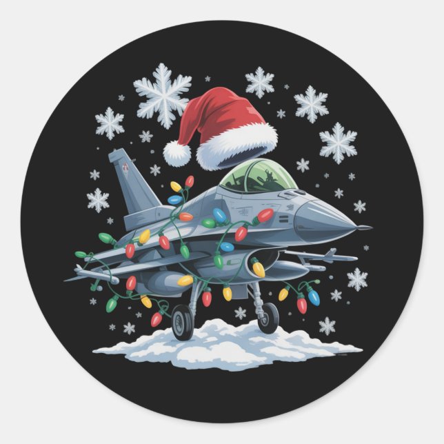 Adesivo Redondo Funny Jet Fighter Military Christmas Holiday Xmas (Frente)