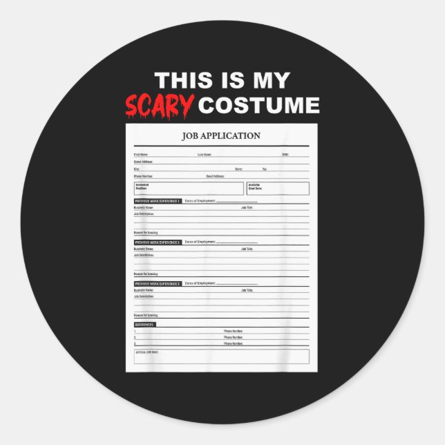 Adesivo Redondo Funny Job Application Form Y Halloween Costume  (Frente)