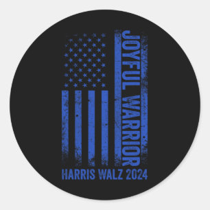 Adesivo Redondo Funny Joyful Warrior Harris Waltz 2024 Usa Flag