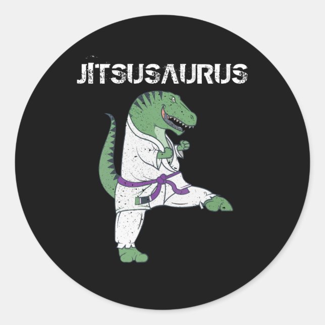 Adesivo Redondo Funny Jujitsu, T-Rex Jiu Jitsu Black Belt presente (Frente)