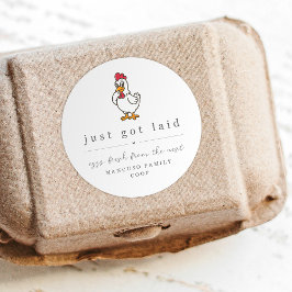 Adesivo Redondo Funny Just Got Laid Farm Coop Egg Carton Label