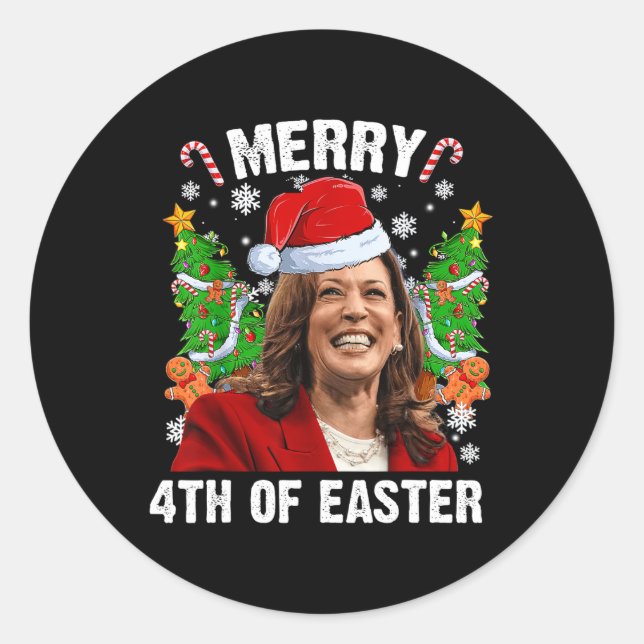 Adesivo Redondo Funny Kamala Harris Natal Santa Hat Feliz 4 (Frente)