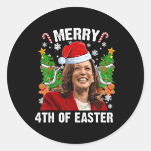 Adesivo Redondo Funny Kamala Harris Natal Santa Hat Feliz 4