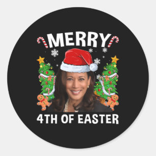 Adesivo Redondo Funny Kamala Harris Natal Santa Hat Feliz 4
