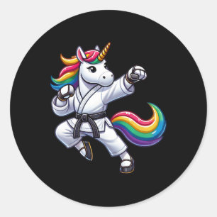 Adesivo Redondo Funny Karate Unicorn Black Belt Atletas Meninas