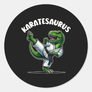 Adesivo Redondo Funny Karatesaurus Dinossaur T Rex Em Karate Gi Bl
