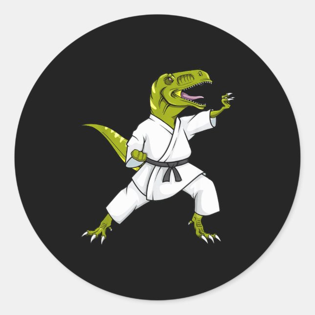 Adesivo Redondo Funny Karatesaurus T-rex Dinosaur Karate Samurai D (Frente)