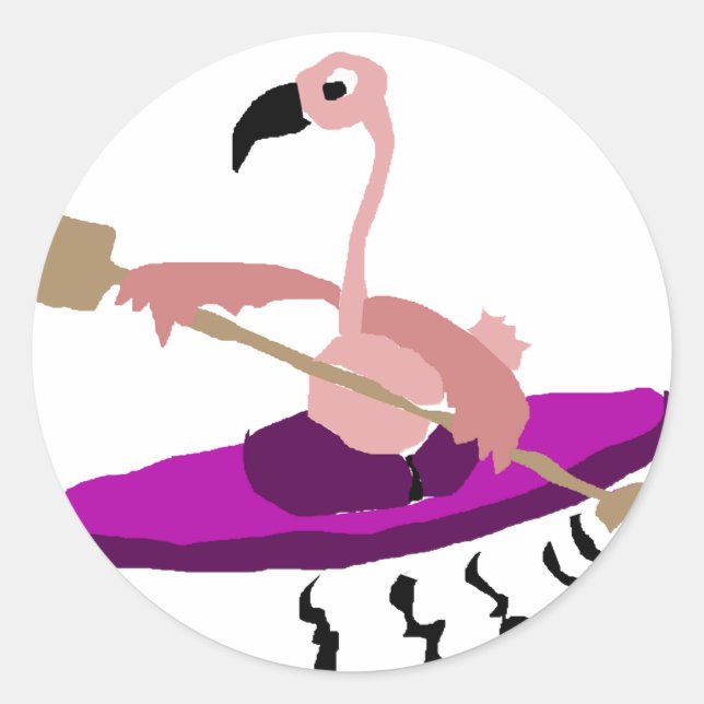 Adesivo Redondo Funny Kayaking Flamingo (Frente)