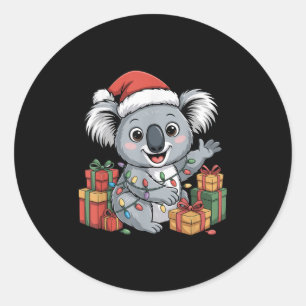 Adesivo Redondo Funny Koala Santa Hat Animais Amadurece Fúria Chri