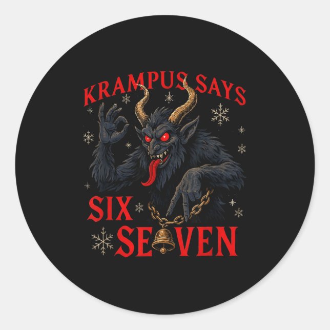 Adesivo Redondo Funny Krampus Says Six Seven 6 7 Meme Christmas Xm (Frente)