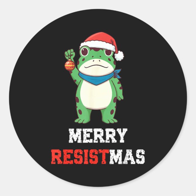 Adesivo Redondo Funny Litical Frog Christmas Merry Resistmas 2025  (Frente)