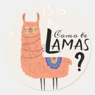 Adesivo Redondo Funny Llama Como Te Llamas
