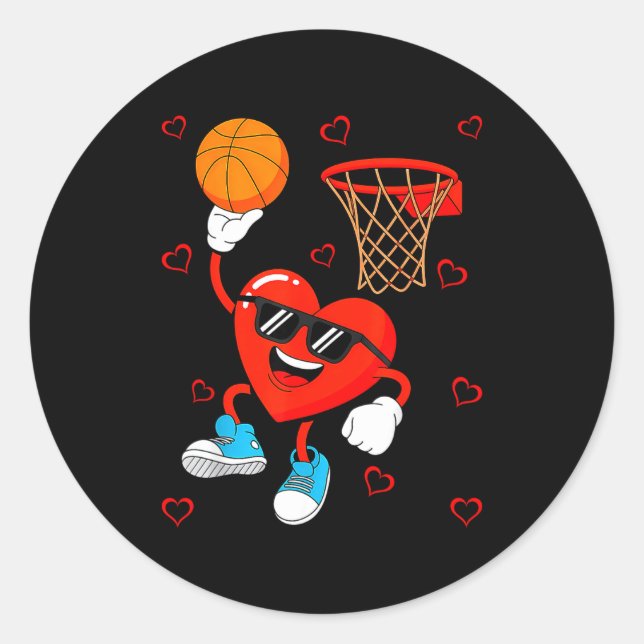 Adesivo Redondo Funny Love Basketball Heart Shape Happy Valentine' (Frente)