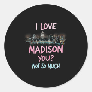Adesivo Redondo Funny Madison Wisconsin Night Skyline Vintage Prem