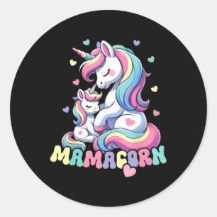 Adesivo Redondo Funny Mamacorn Dia de as mães Costume Unicorn Mãe