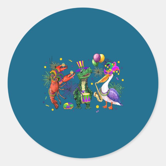 Adesivo Redondo Funny Mardi Gras 2026 Crocodile Crawfish Pelican N (Frente)