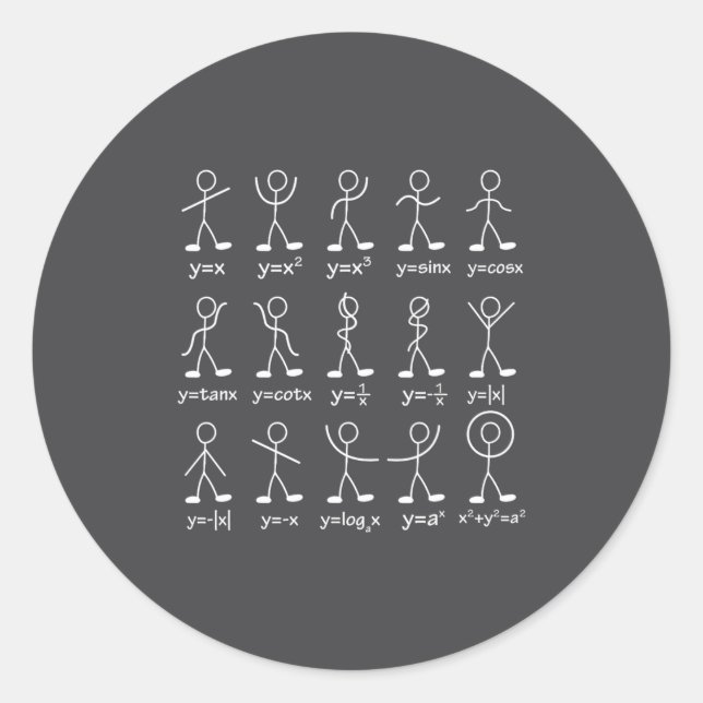 Adesivo Redondo Funny Math Graph Stick Figures Algebra Calculus Hu (Frente)