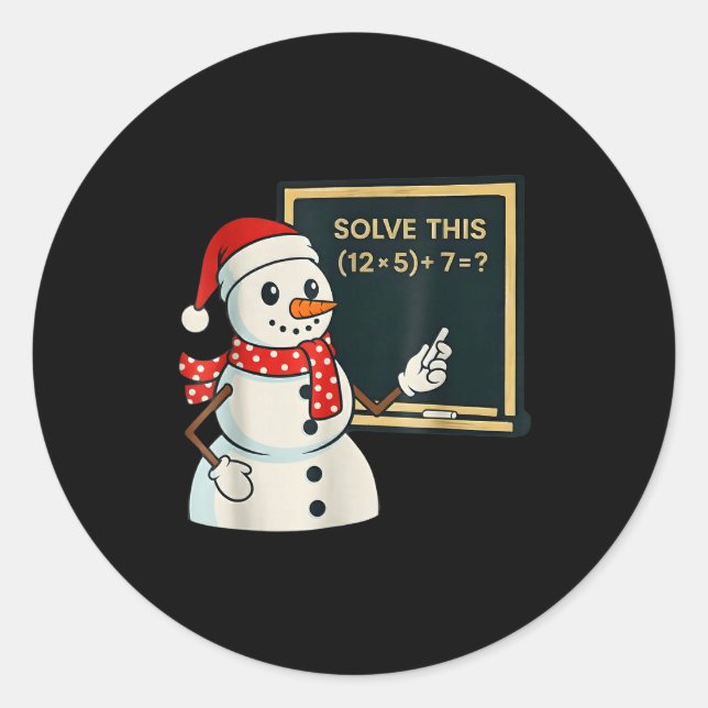 Adesivo Redondo Funny Math Teacher Snowman Christmas Puzzle Winter (Frente)