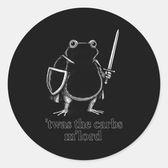 Adesivo Redondo Funny Medieval Frog Meme Carbs Knight M'lord Quote (Frente)
