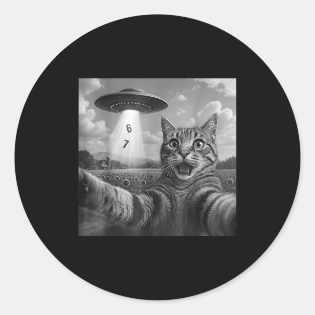 Adesivo Redondo Funny Meme Cat Selfie Six Seven Retro Cat 67 Anima (Frente)