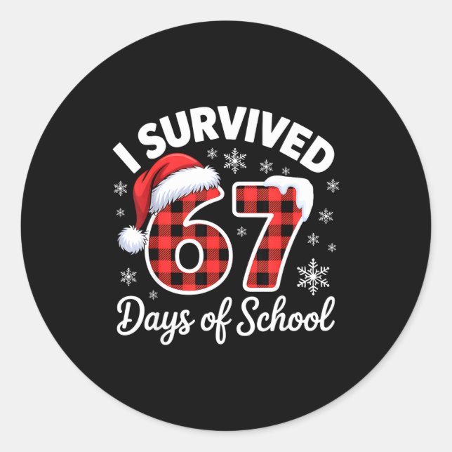 Adesivo Redondo Funny Meme Six Seven Christmas I Survived 67 Days  (Frente)