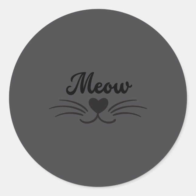 Adesivo Redondo Funny Meow Kitty Cat Mustache And Whisker  (Frente)