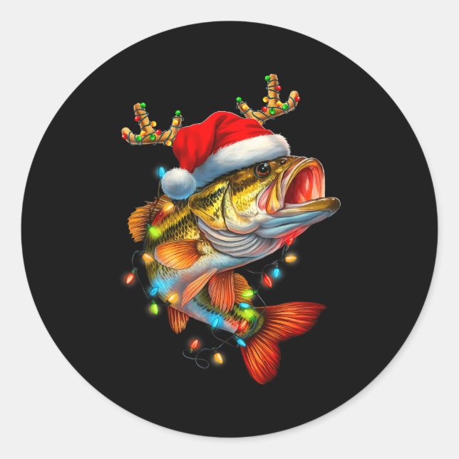 Adesivo Redondo Funny Merry Fishmas B Fish Fishing Christmas Xmas  (Frente)