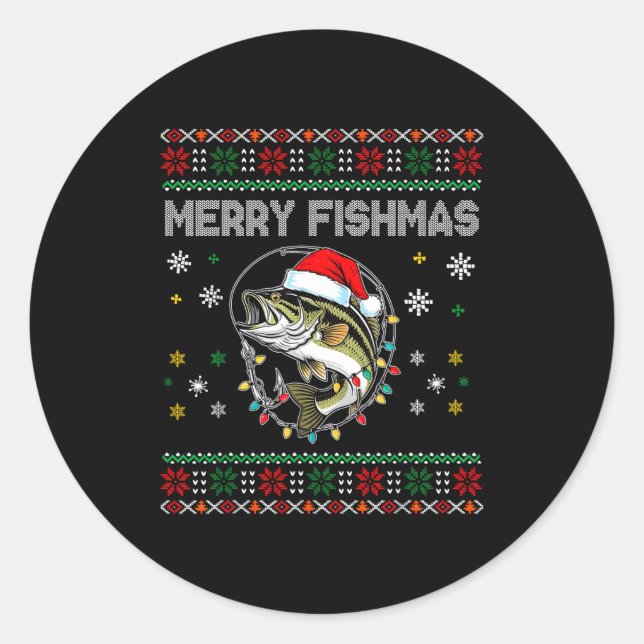 Adesivo Redondo Funny Merry Fishmas B Fishing Christmas Ugly Sweat (Frente)