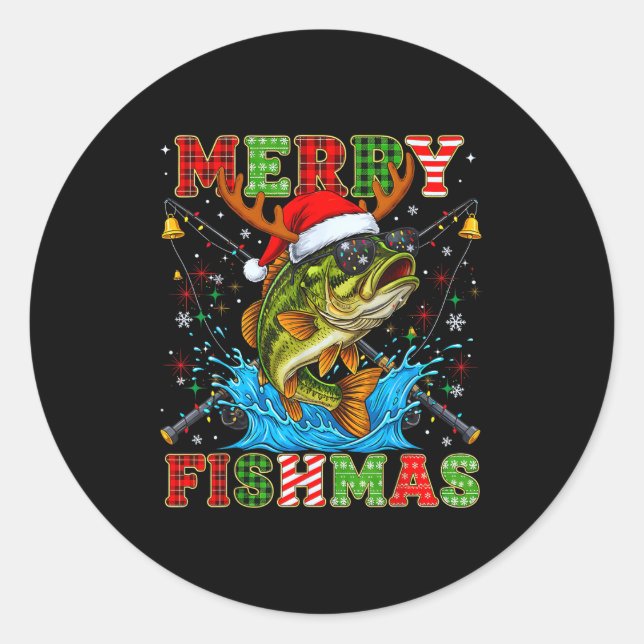 Adesivo Redondo Funny Merry Fishmas Christmas Fish Xmas Fishing Fo (Frente)