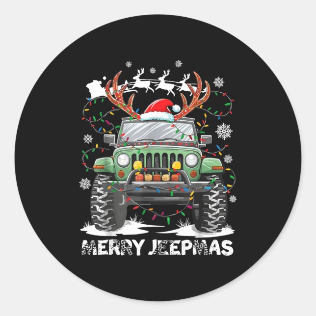Adesivo Redondo Funny Merry Jeepmas Ugly Light Reindeer Christmas  (Frente)