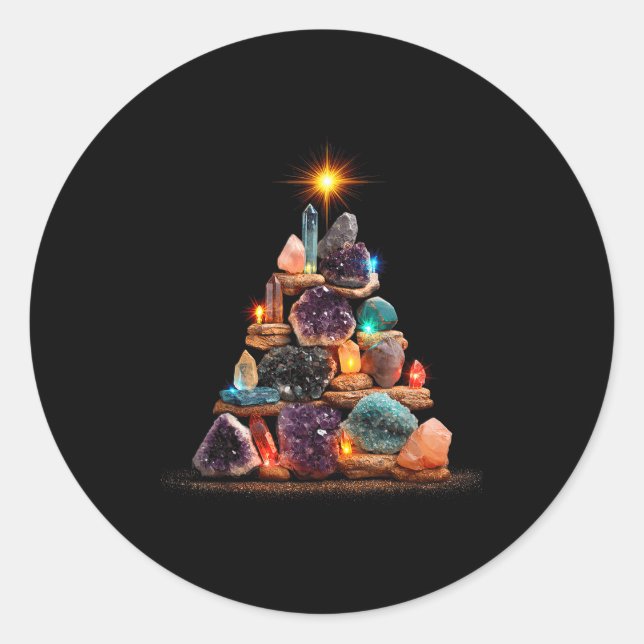 Adesivo Redondo Funny Minerals Christmas Tree Graphic Crystals  (Frente)