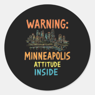 Adesivo Redondo Funny Minneapolis Minnesota Night Skyline Vintage