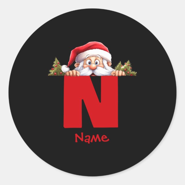Adesivo Redondo Funny Monogram Family Christmas Red Santa  (Frente)