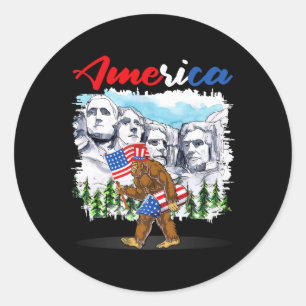 Adesivo Redondo Funny Monte Rushmore Bigfoot American Flag Indepen