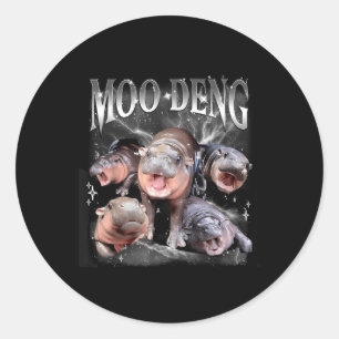 Adesivo Redondo Funny MooDeng Baby Pygmy Hippo Cute Zoo Para Famíl
