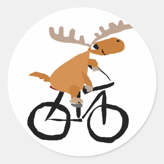 Adesivo Redondo Funny Moose Andando Bicicleta Arte Original (Frente)