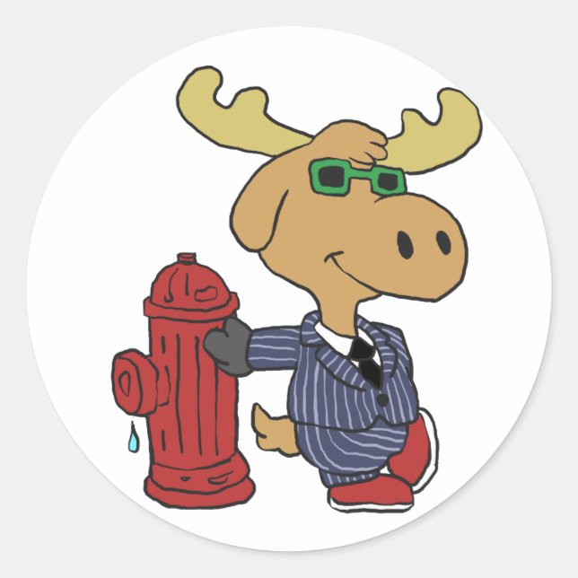 Adesivo Redondo Funny Moose com terno azul | escolher cor de fundo (Frente)