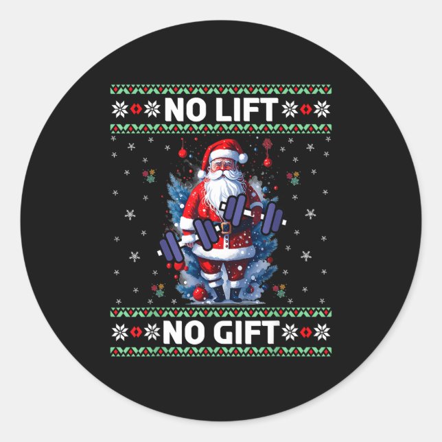 Adesivo Redondo Funny Muscle Santa Lifting Ugly Christmas Sweater  (Frente)