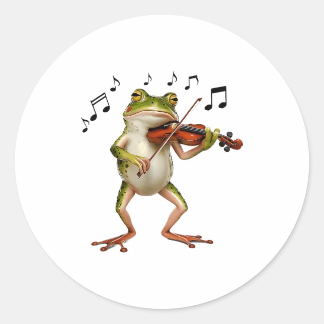 Adesivo Redondo Funny Musician Violinist Cute Frog Playing Violin  (Frente)