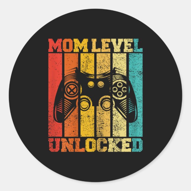 Adesivo Redondo Funny New Mom Level Unlocked Gaming Pregnancy Anno (Frente)