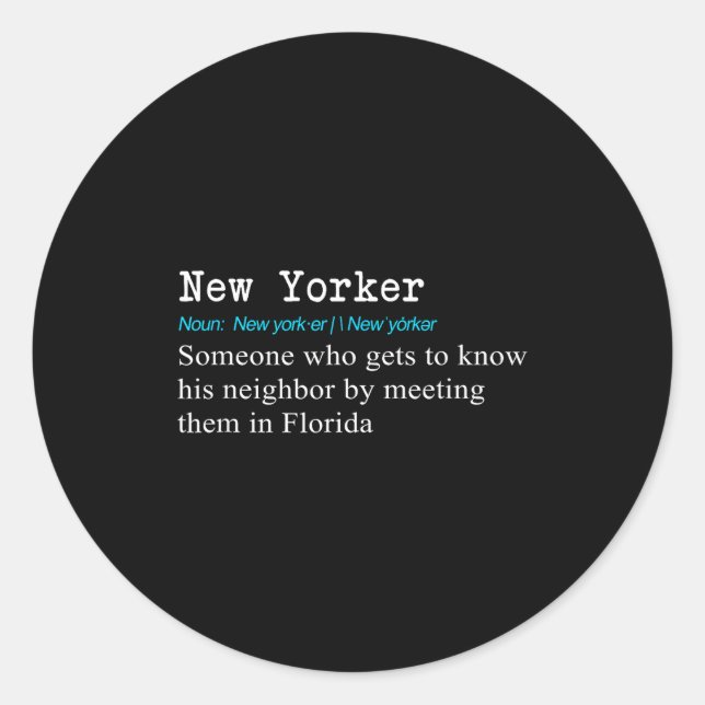 Adesivo Redondo Funny New Yorker Dictionary Definition Gif  (Frente)