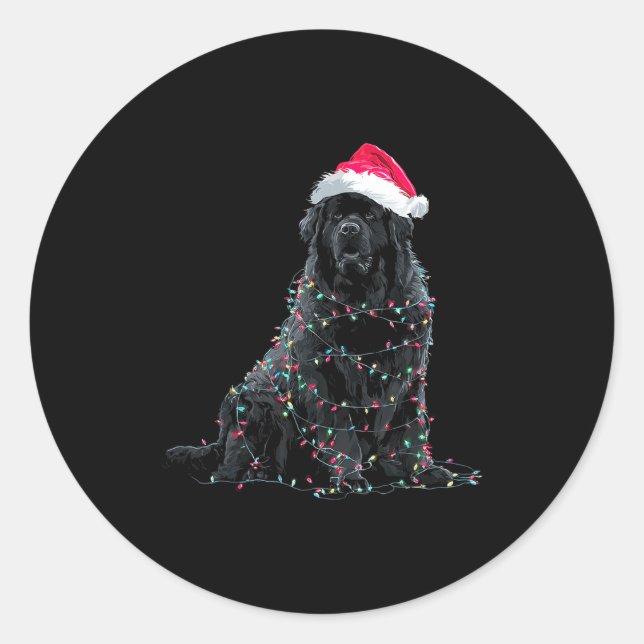 Adesivo Redondo Funny Newfoundland Christmas Graphic Dog Lights Lo (Frente)