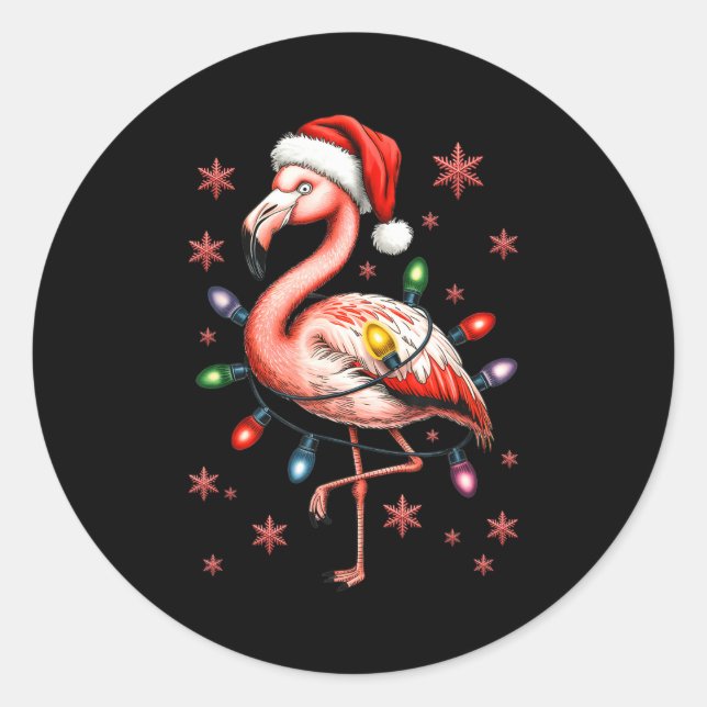 Adesivo Redondo Funny Nk Flamingo Christmas Tree Lights Xmas Snowf (Frente)