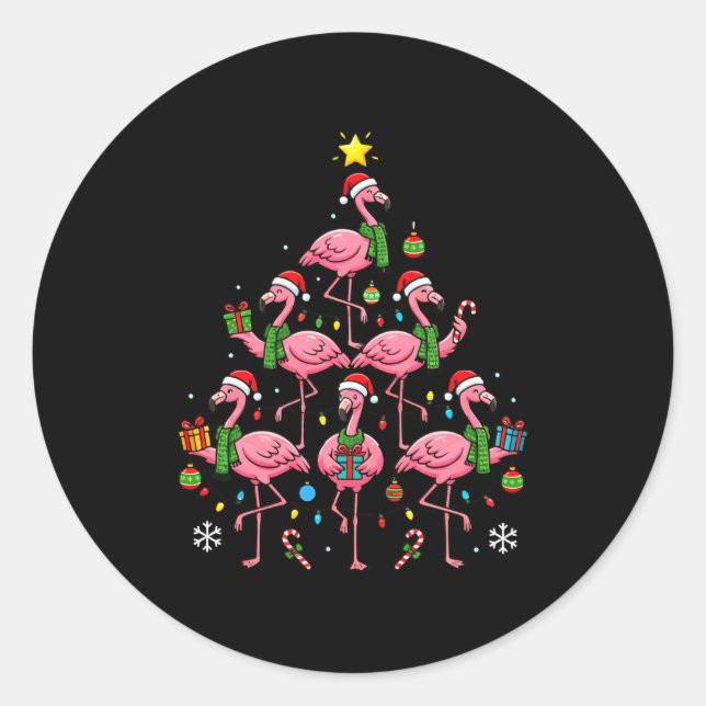 Adesivo Redondo Funny Nk Flamingo Christmas Tree Santa Hats Holida (Frente)