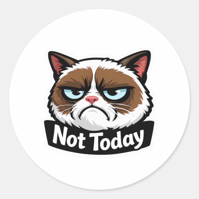 Adesivo Redondo  Funny "Not Today" Grumpy Cat Face Sticker (Frente)